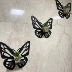 Set of 4 Black ButterFly Random Round Wall Hanging Laminated MDF Plants(S9)